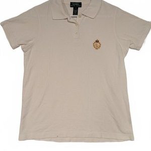 Lauren Ralph Lauren White Crest Logo Cotton Short Sleeve Polo Shirt Womens Small