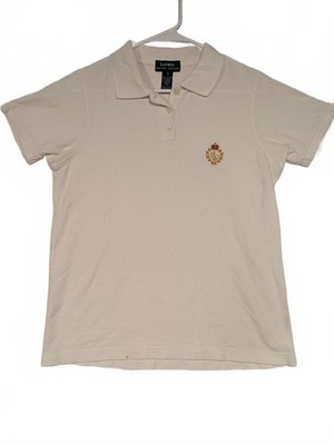 Lauren Ralph Lauren White Crest Logo Cotton Short Sleeve Polo Shirt Womens Small
