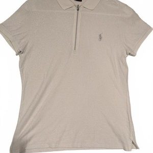 Ralph Lauren Golf White Shimmer Zip Polo Shirt Womens Medium