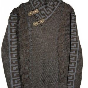 Bespoke Moda Gold Knit Sweater Buckle Collar Cable Design Greek Trim Mens XL