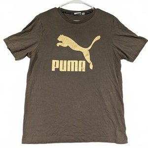 Puma Olive Green Logo Graphic Short Sleeve Casual T-Shirt Mens Medium