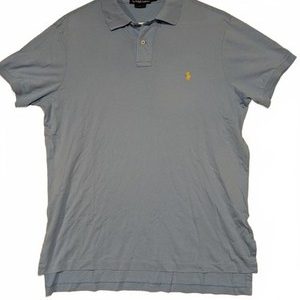 Polo Ralph Lauren Custom Fit Light Blue Polo Shirt Mens Large Yellow Pony Horse