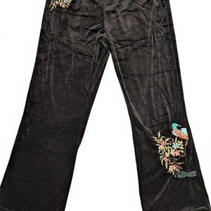 BCBG Elegant Black Velvet Pants Embroidery Beaded Sequins Womens 2XL 38x32