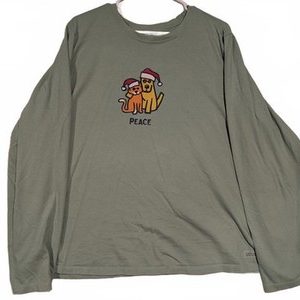 Life is Good Cute Long Sleeve Tee Santa Cat Dog Design Green 3XL 27x27 Christmas