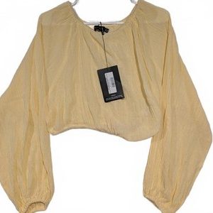 PrettyLittleThing Cropped Genie Blouse - Light Yellow NWT Womens Size 6