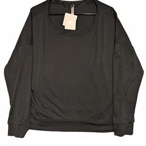 Fabletics Sleek Knit Boat Neck Pullover Black Long Sleeve Womens Medium NWT