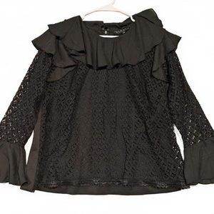 Eloquii Elegant Black Ruffled Blouse - 16P 20x24 NWT Lace Bell Sleeves