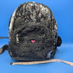Wonder Nation Black Fluffy Cat Sequins Mini Kids Backpack