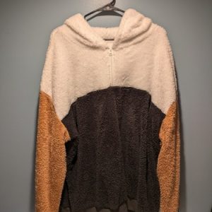 Womens Soft Hoodie Tricolor Black White Brown Comfy Half Zip
