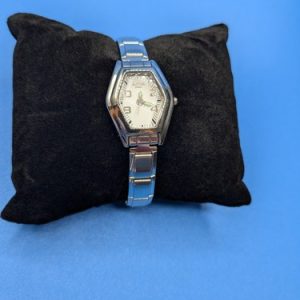 12-124.jpg Activa Swiss Watch Silver Toned Band Rectangular White Face Las Vegas We 3 Mom