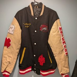 Mens Varsity Leather Jacket Khiemton Humble Tan Black Large