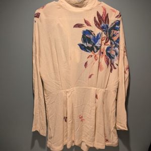 Free People Womens Gemma Tunic Mini Dress S Ivory Floral Mock Neck Open Back