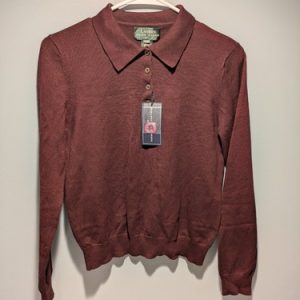 Ralph Lauren 3 Button Collared Silk Long sleeve Wine Burgundy Vintage 2007