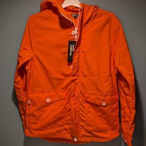 Levi’s California Hooded Rain Coat Anorak Bright Safety Orange Men Medium