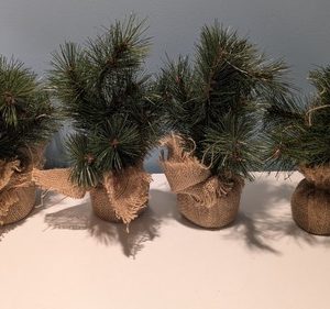 Lot Of 4x Burlap Bagged Pine Tree Branch Faux Plant Christmas