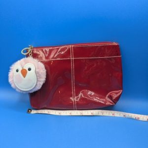 Estee Lauder Marron Red Patent Cosmetic Bag with Penguin Chain