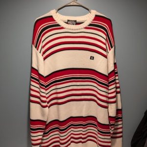 Southpole Sweater Men's XL White Red Black Striped Pullover Crew Neck Acrylic