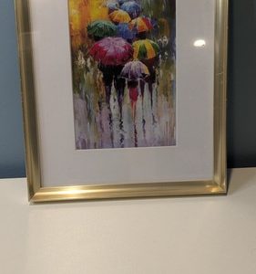 Lot Of 4X COLOURFUL UMBRELLA RAIN DEEP FRAMED WALL ART PICTURE PAPER PRINT