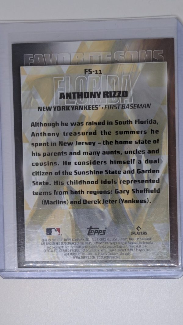 2023 Topps Favorite Sons Gold #FS-11 Anthony Rizzo /75 - Image 2