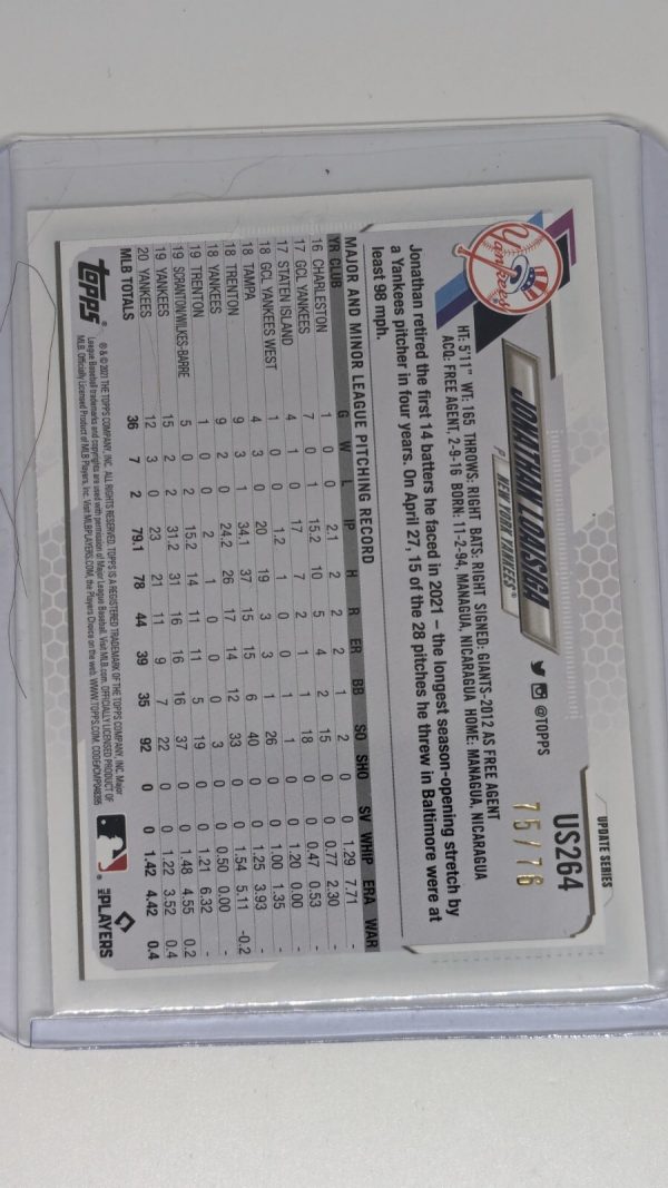 2021 Topps Update Independence Day /76 Jonathan Loaisiga #US264 - Image 2