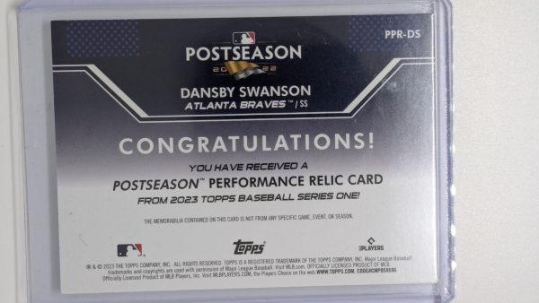 2023 topps ppr-ds dansby swanson postseason performance relic /25 - Image 2