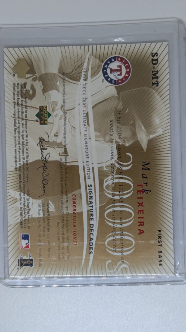 2005 upper deck mark teixeira decades auto sd-mt - Image 2