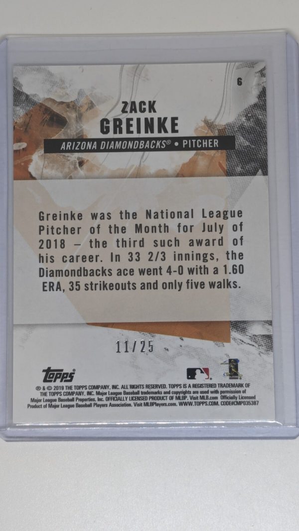 2019 Topps Fire Magenta /25 Zack Greinke #6 - Image 2