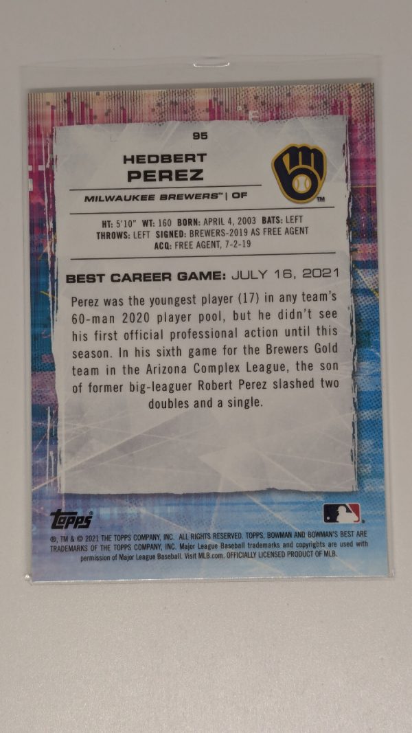 2021 Bowman's Best Blue Refractor /150 Hedbert Perez #95 - Image 2