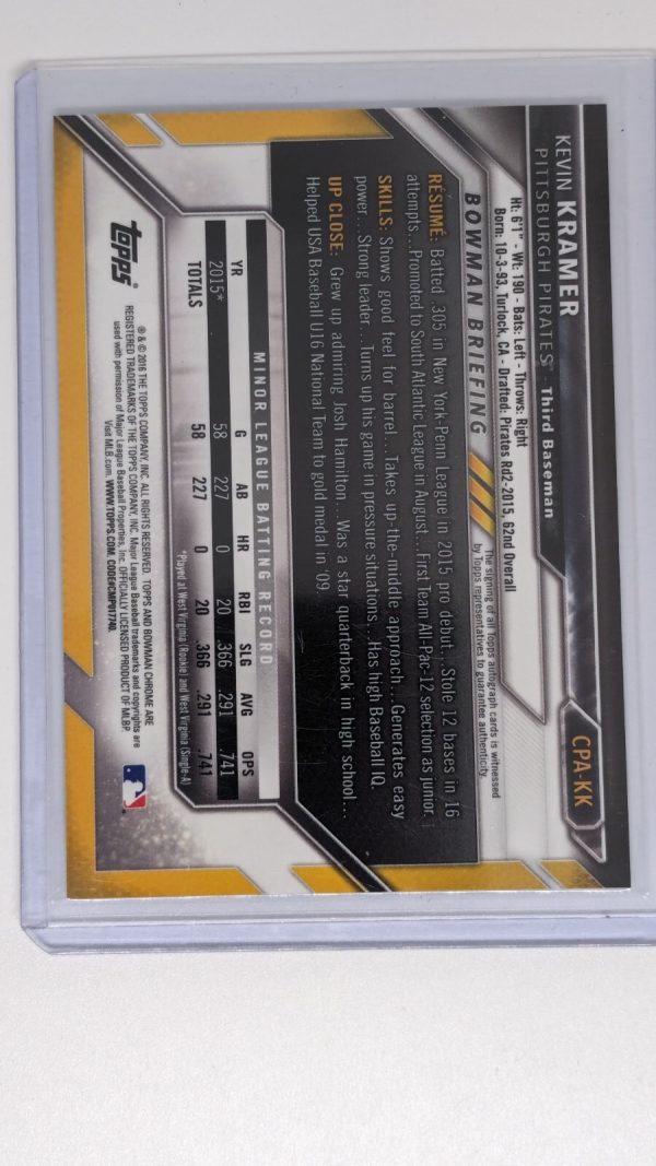 2016 Bowman Chrome Prospect Auto Kevin Kramer #CPA-KK Auto - Image 2