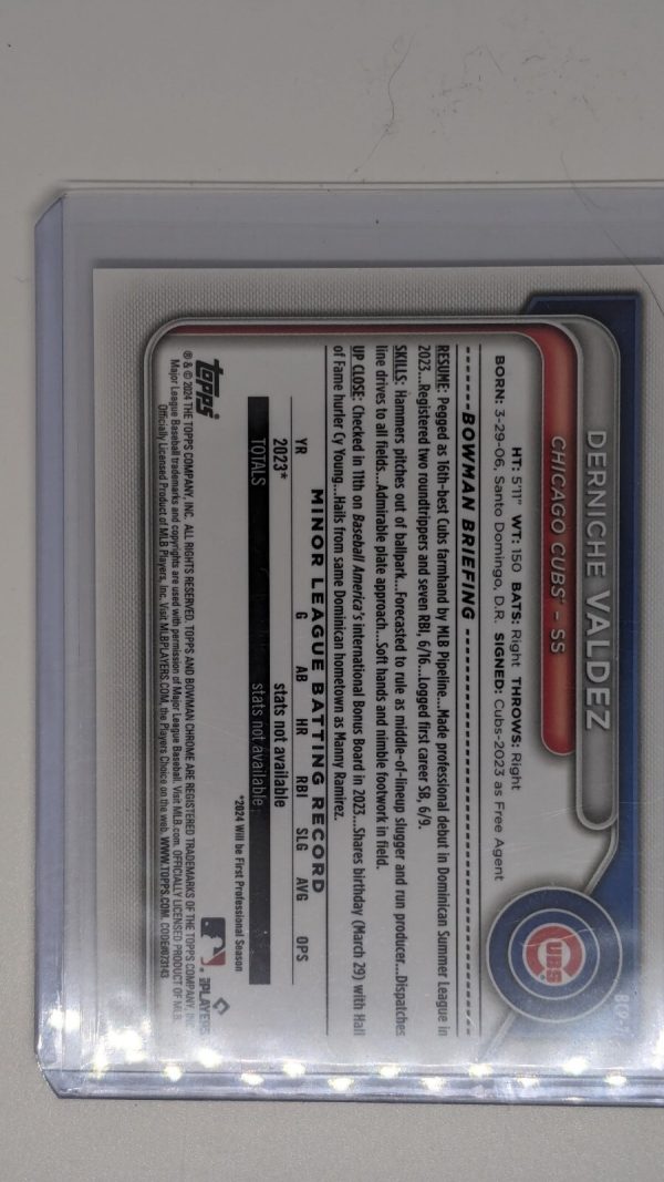 2024 Bowman Chrome Lava Refractor Derniche Valdez #/399 CUBS - Image 2