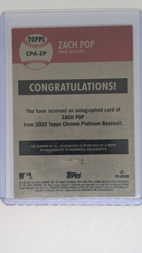 2023 topps platinum anniversary zach pop /99 auto #cpa-za - Image 2