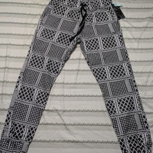 King Maker Mens Jogger Pants Drawstring Aztec Black White Pattern Size Large Y2K