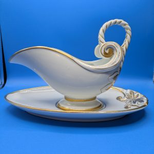 19th Century Large French White and Gold Porcelain Sauce Boat, Gravy Boat 6958