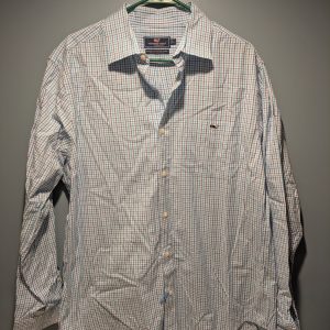 Vineyard Vines Whale Blue Check Button Long Sleeve Cotton Size Large