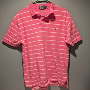 Vintage Polo By Ralph Lauren Pink/White Stripe Shirt Mens L Short Sleeve Rugby