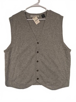 Lucia Bowns Gray 100% Cashmere Button Front Sweater Vest Classic Knit Men XL NWT
