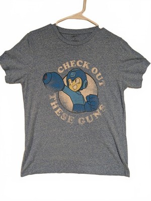 Mega Man Check Out These Guns Blue Heather Graphic Gamer T-Shirt Capcom Mens M
