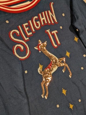 Tipsy Elves Sleighin It Christmas Sweater Sequin Reindeer Ugly Holiday Womens S