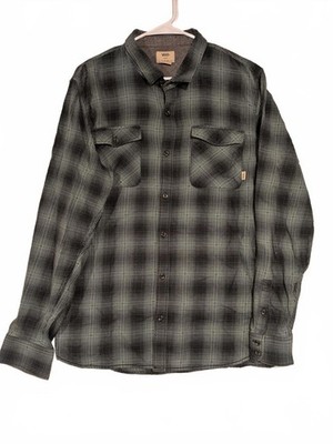 Vans Off The Wall Gray Green Plaid Long Sleeve Button Up Shirt Mens Large