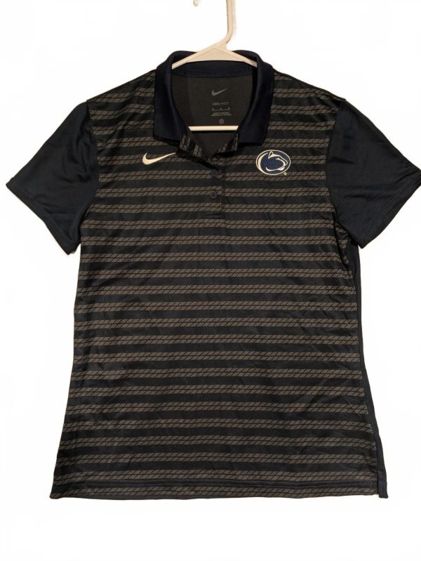 Nike Penn State Dri Fit Striped Polo Shirt Navy Blue Short Sleeve Mens Medium