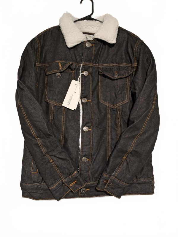 Fashion Sherpa-Lined Heavy Denim Jacket Mens Medium
