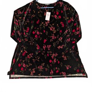 J Jill Floral Velvet Top - Womens 2XL Red Black Tru Red CV 172714