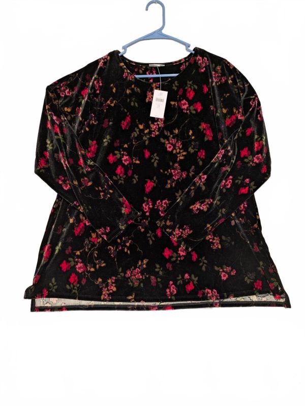 J Jill Floral Velvet Top - Womens 2XL Red Black Tru Red CV 172714