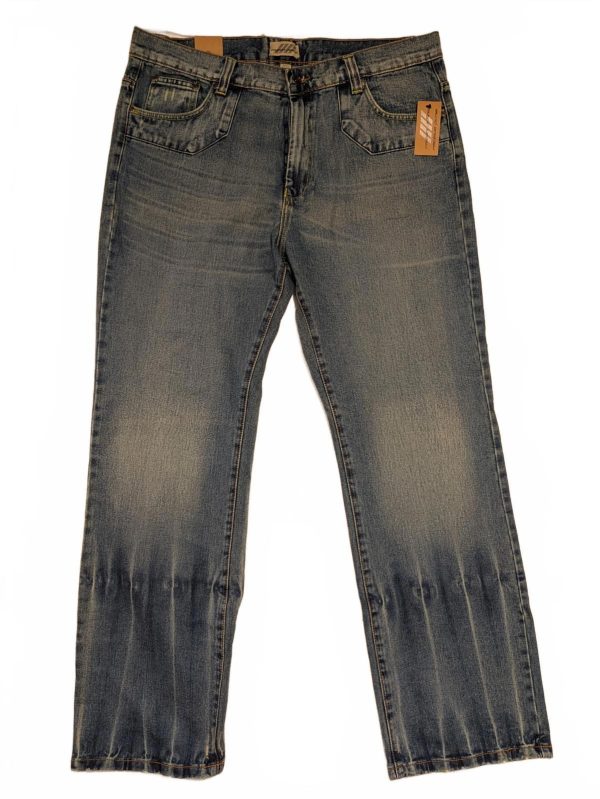 Cassini Gear BB27 Crosshatch Wash Straight Leg Jeans Mens 38x32