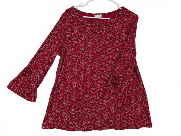 J.Jill Printed Floral Bell Sleeve Knit Top Womens Medium