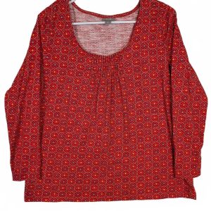 J Jill Scoop Neck Print Knit Top Long Sleeve Casual Blouse Womens Medium