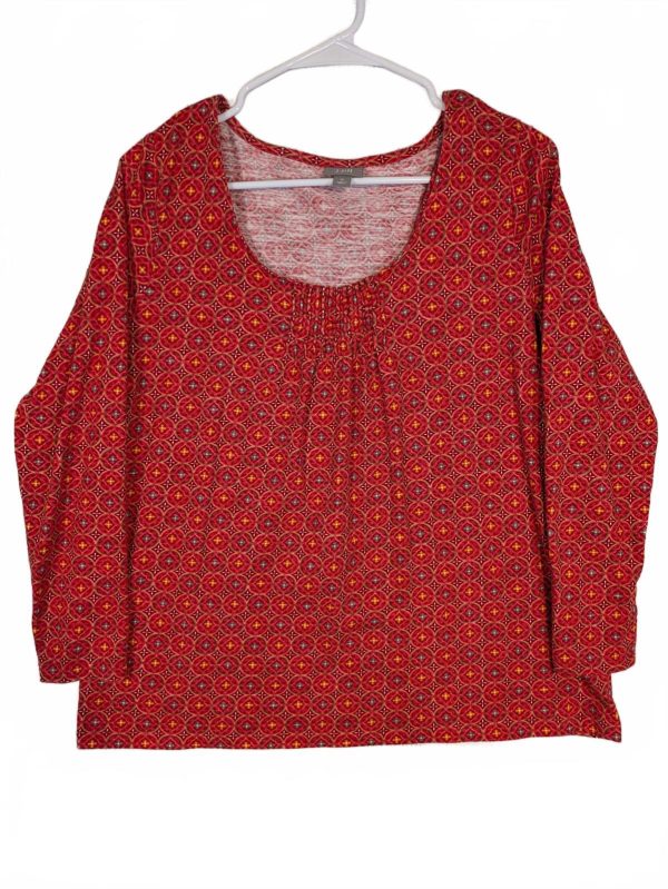 J Jill Scoop Neck Print Knit Top Long Sleeve Casual Blouse Womens Medium