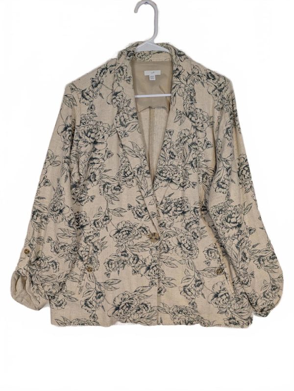 J.Jill Floral Linen Blend One Button Blazer Jacket Womens Large Tailored Casual