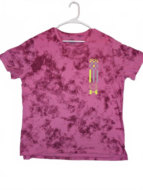 Under Armour Tie Dye Graphic T Shirt HeatGear Fitted Womens XL Pink