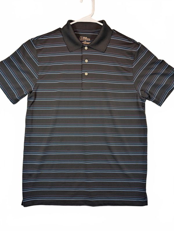 PGA Tour Striped Performance Golf Polo Shirt Mens Large Black Blue